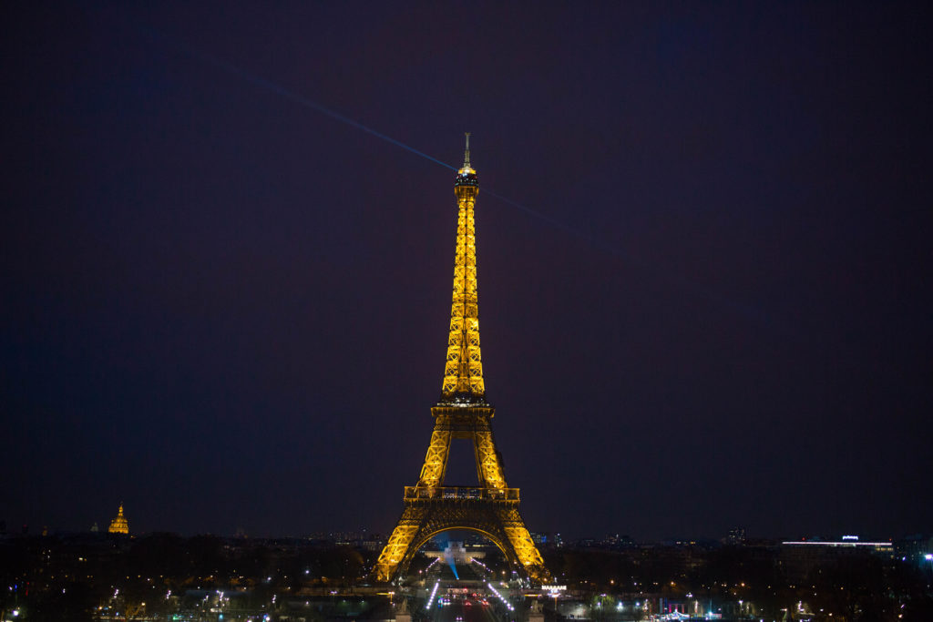 Eiffel Tower lights at night