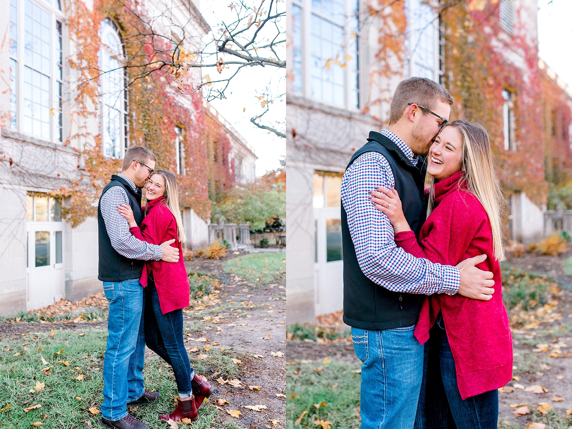 Couple snuggling at Iowa State in fall