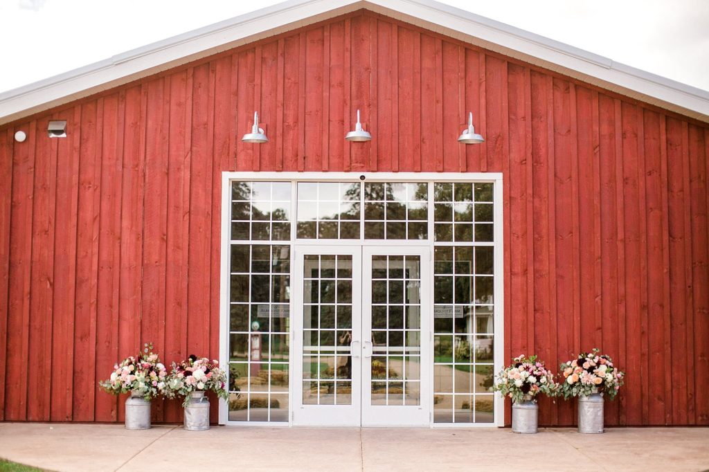 Almquist Farm barn with wedding flowers
