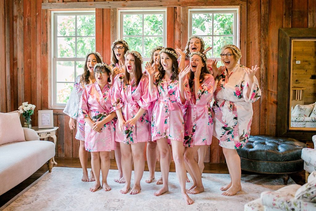 Bridesmaids reacting to bride at Almquist Farm