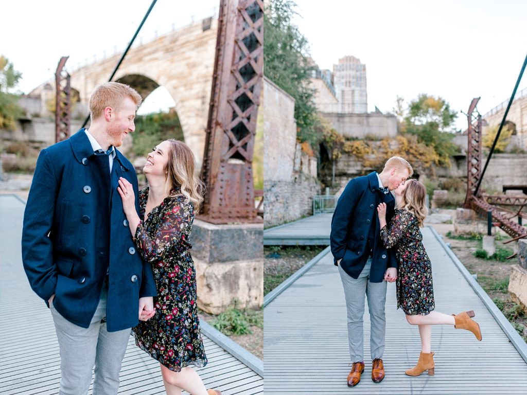 Engaged couple in Mill Ruins Park