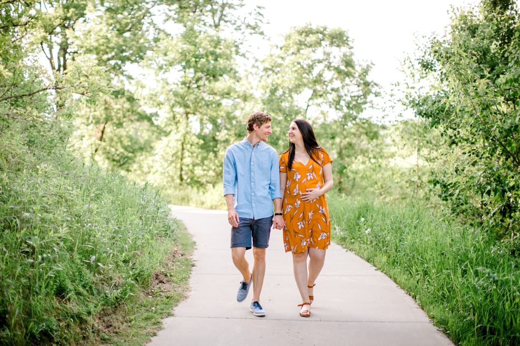 Couple walking in nature photo locations in Minneapolis