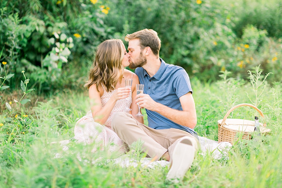 Couple kissing having a picnic