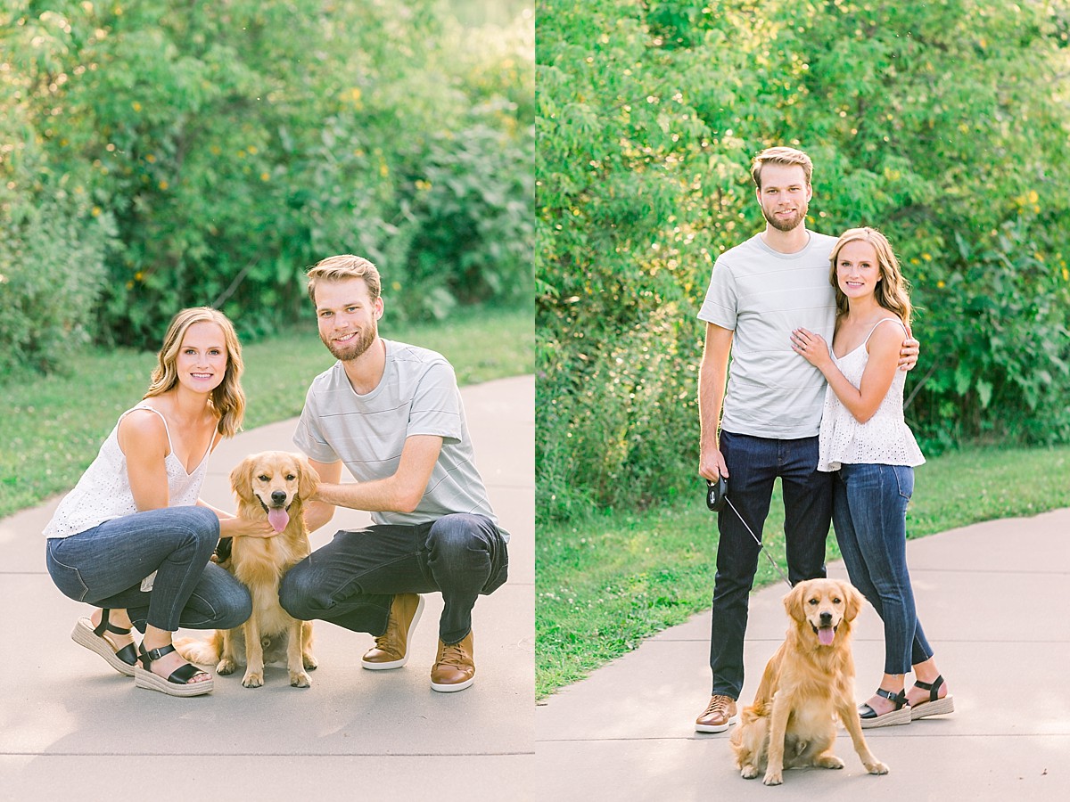Couple smiling with dog at Lebanon Hills