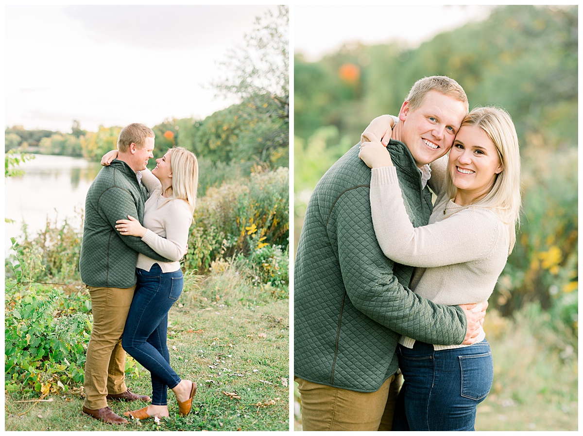 couple hugging in engagement photos