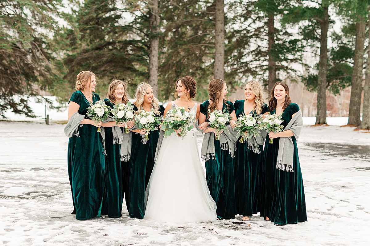 Emerald green velvet bridesmaid dresses wedding