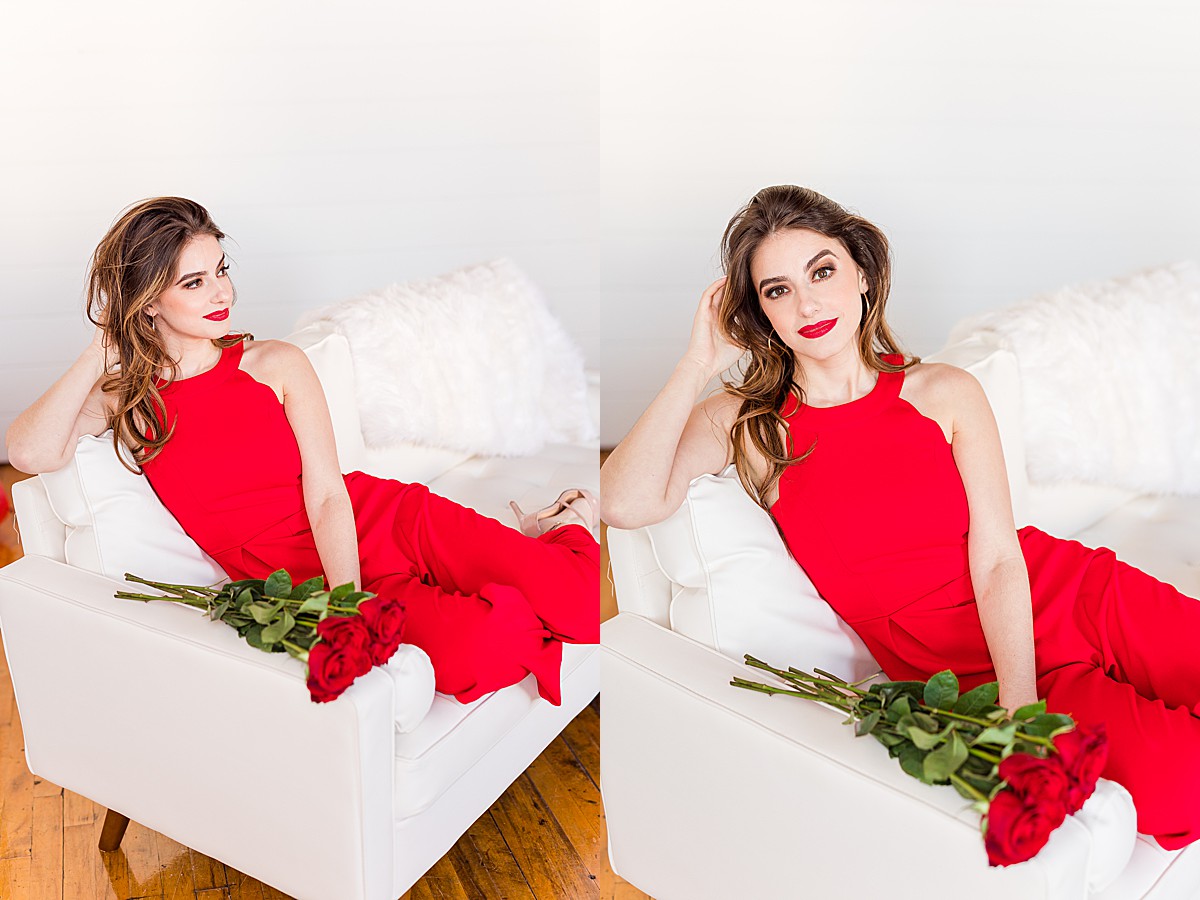Girl with roses for Valentines Day photoshoot