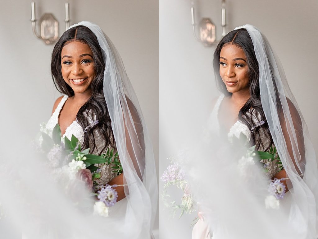bridal portraits with cathedral veil