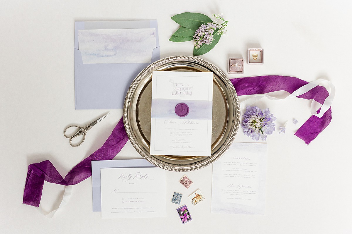 Purple watercolor invitation suite