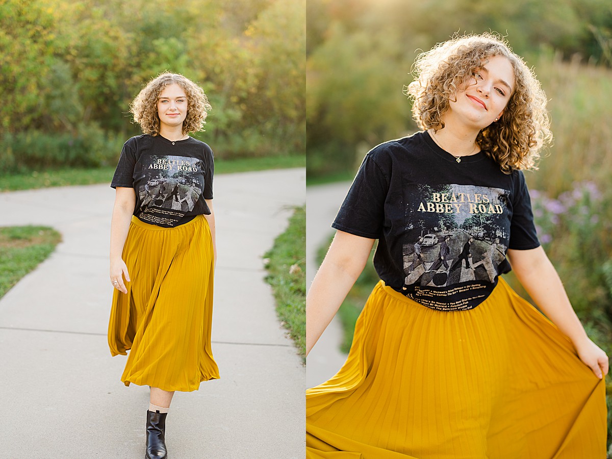 Senior pictures in band tee shirt