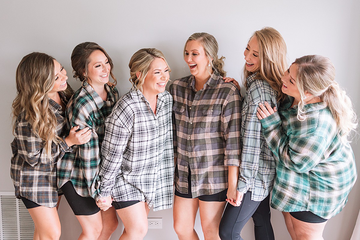 Bridesmaids in flannels shirts