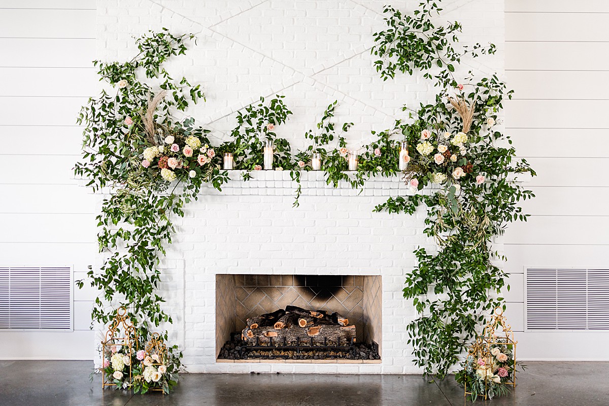 Fireplace floral at Hutton House wedding