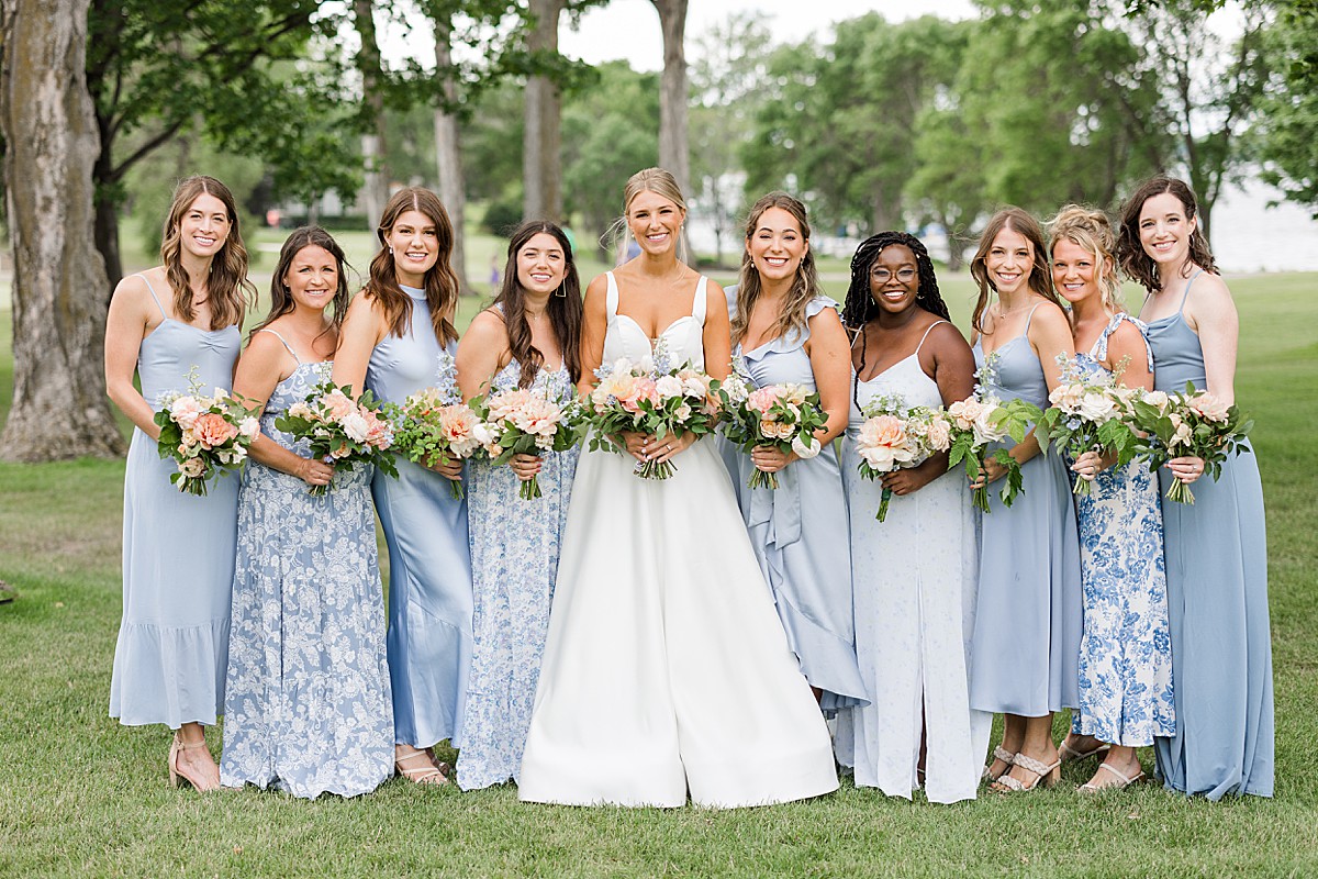 Brides in blue mismatched dresses