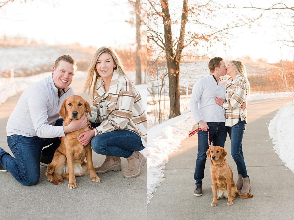 Winter engagement photos with dog